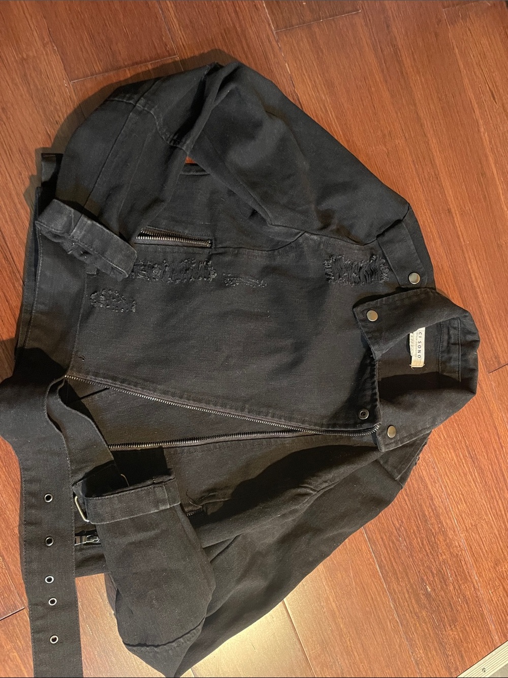 Cisco Black Distressed Belted Jacket